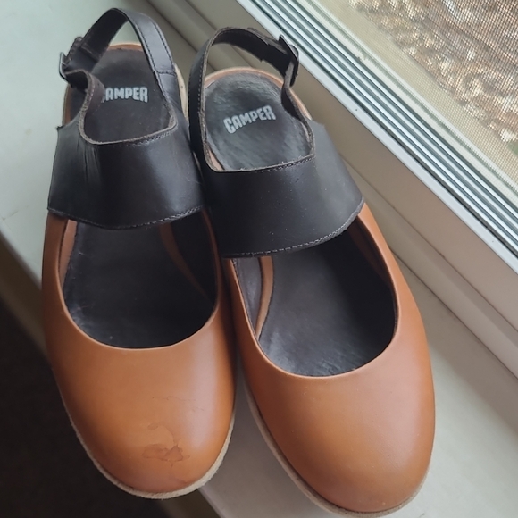 Camper Shoes - Camper Brown and Tan Leather Mary Jane Shoes Platform